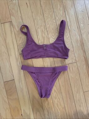 Ribbed Mauve Bikini Set - Two Piece Swim